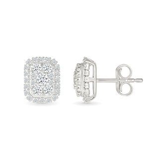 CT. T.W. Elongated Cushion-Shaped Multi-Diamond Frame Stud Earrings in 10K White Gold