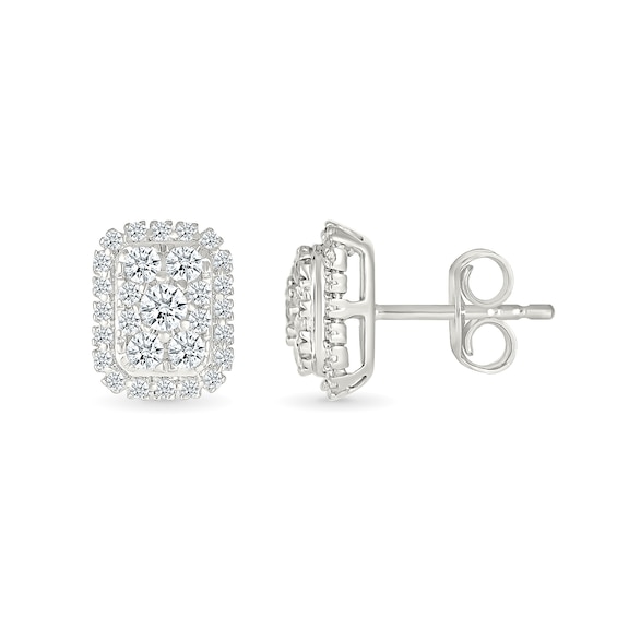 CT. T.W. Elongated Cushion-Shaped Multi-Diamond Frame Stud Earrings in 10K White Gold