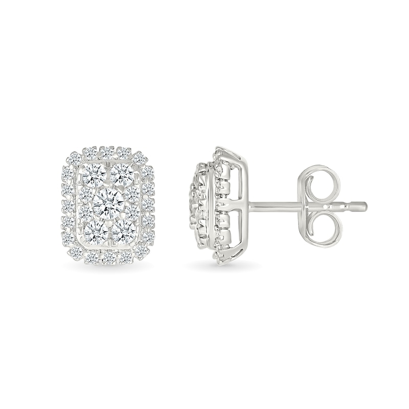 CT. T.W. Elongated Cushion-Shaped Multi-Diamond Frame Stud Earrings in 10K White Gold