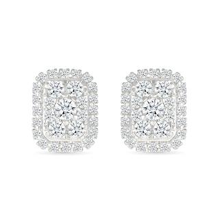 CT. T.W. Elongated Cushion-Shaped Multi-Diamond Frame Stud Earrings in 10K White Gold