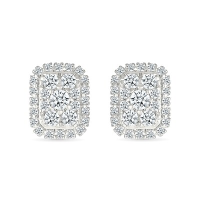 CT. T.W. Elongated Cushion-Shaped Multi-Diamond Frame Stud Earrings in 10K White Gold