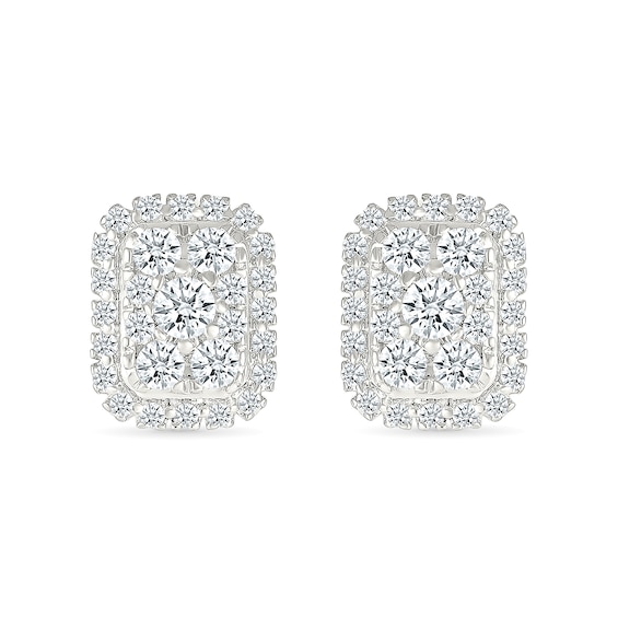 CT. T.W. Elongated Cushion-Shaped Multi-Diamond Frame Stud Earrings in 10K White Gold