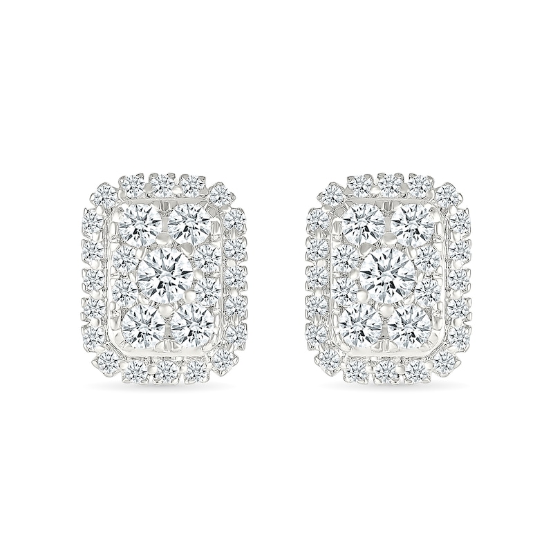 CT. T.W. Elongated Cushion-Shaped Multi-Diamond Frame Stud Earrings in 10K White Gold