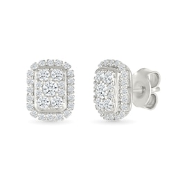 0.23 CT. T.W. Elongated Cushion-Shaped Multi-Diamond Frame Stud Earrings in 10K White Gold