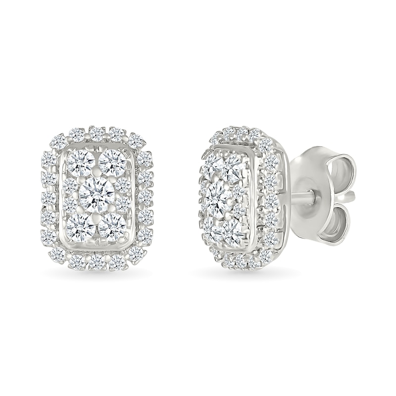 Main Image 1 of 0.23 CT. T.W. Elongated Cushion-Shaped Multi-Diamond Frame Stud Earrings in 10K White Gold