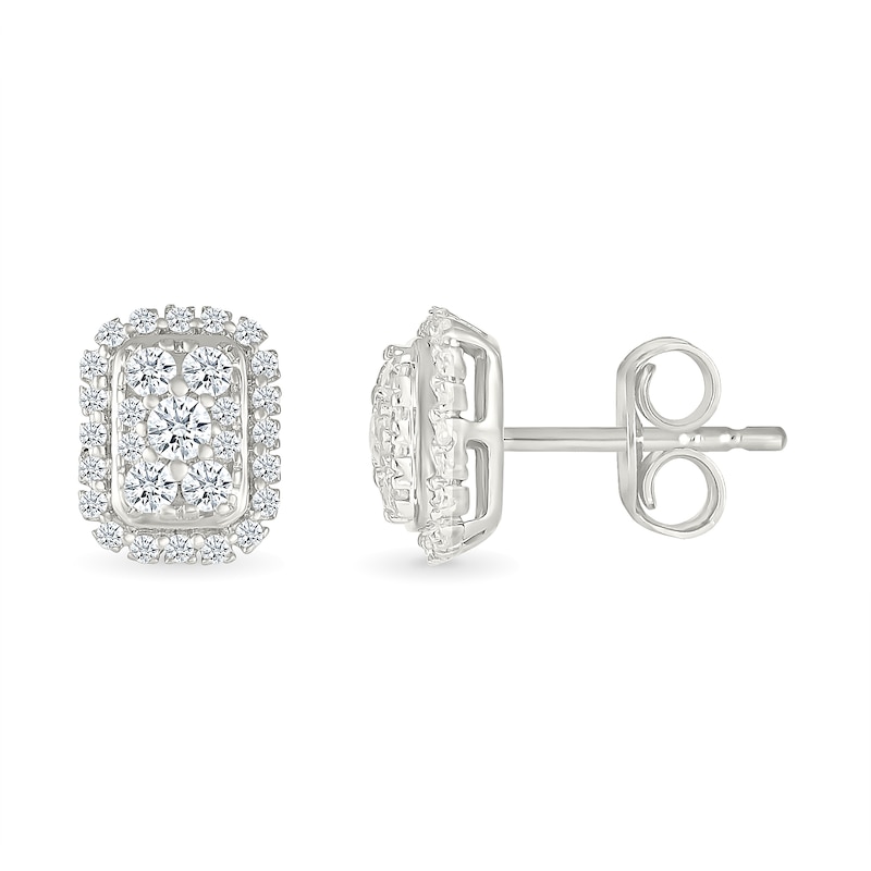 Main Image 2 of 0.23 CT. T.W. Elongated Cushion-Shaped Multi-Diamond Frame Stud Earrings in 10K White Gold