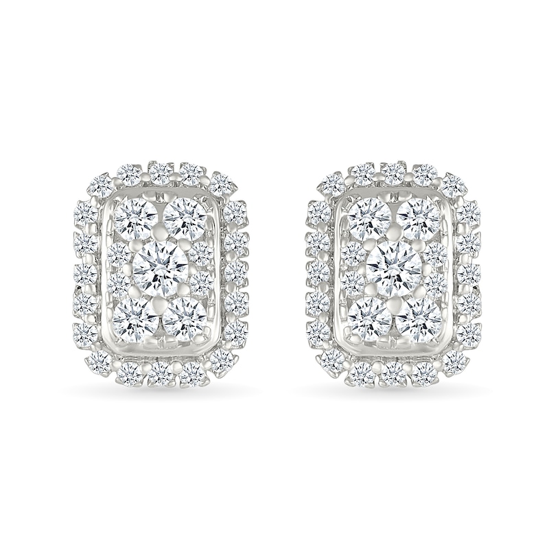 Main Image 3 of 0.23 CT. T.W. Elongated Cushion-Shaped Multi-Diamond Frame Stud Earrings in 10K White Gold