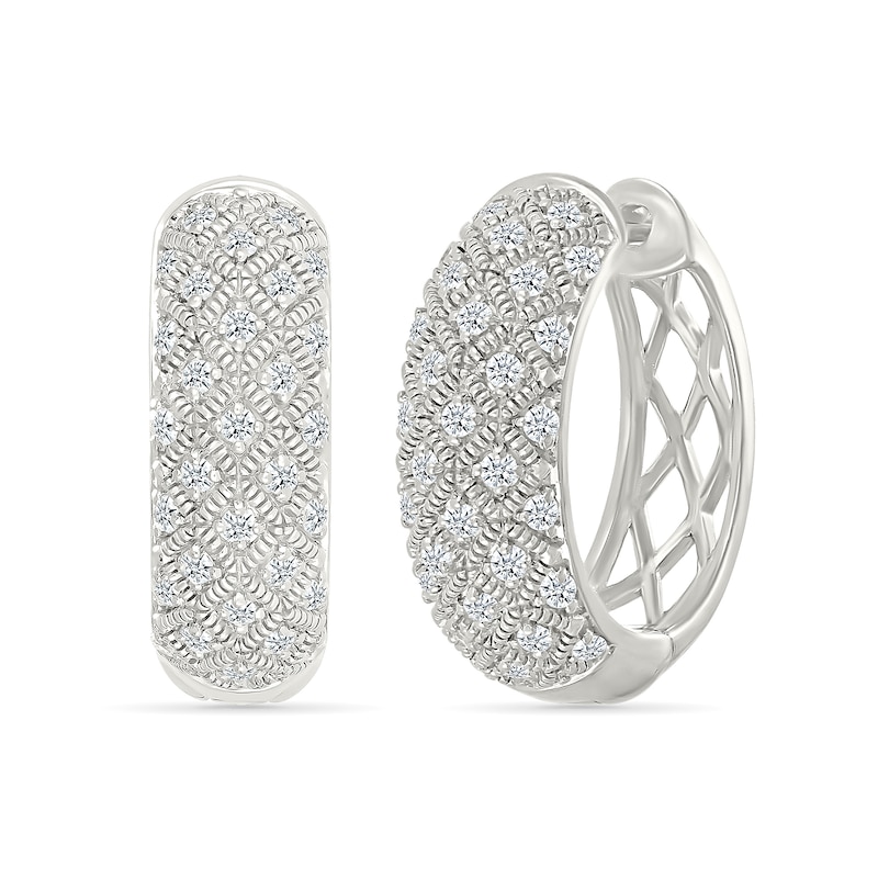 Main Image 1 of 0.45 CT. T.W. Diamond Patterned Vintage-Style Hoop Earrings in Sterling Silver