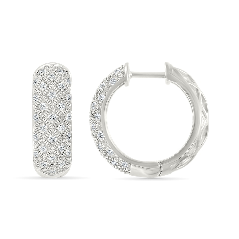 Main Image 2 of 0.45 CT. T.W. Diamond Patterned Vintage-Style Hoop Earrings in Sterling Silver