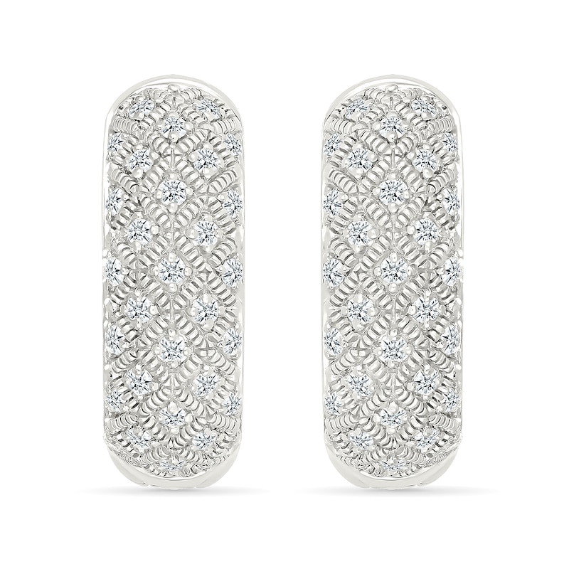 Main Image 3 of 0.45 CT. T.W. Diamond Patterned Vintage-Style Hoop Earrings in Sterling Silver