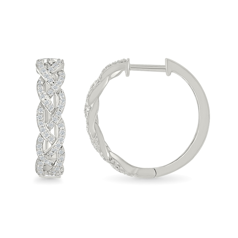 Main Image 2 of 0.45 CT. T.W. Diamond Braided Hoop Earrings in Sterling Silver