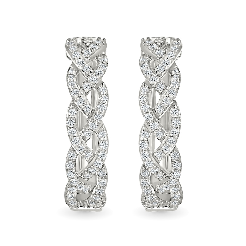 Main Image 3 of 0.45 CT. T.W. Diamond Braided Hoop Earrings in Sterling Silver