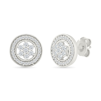 0.23 CT. T.W. Diamond Flower Circle Frame Stud Earrings in 10K White Gold