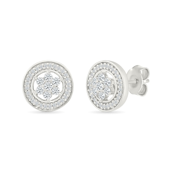 0.23 CT. T.W. Diamond Flower Circle Frame Stud Earrings in 10K White Gold