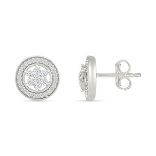 0.23 CT. T.W. Diamond Flower Circle Frame Stud Earrings in 10K White Gold