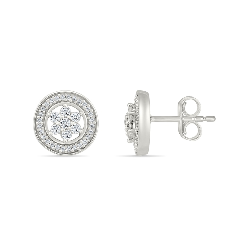 0.23 CT. T.W. Diamond Flower Circle Frame Stud Earrings in 10K White Gold