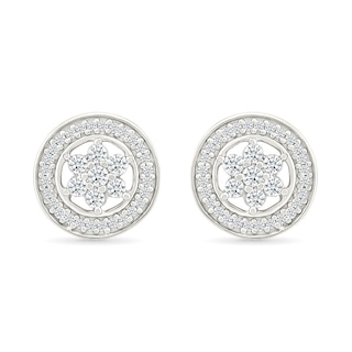 0.23 CT. T.W. Diamond Flower Circle Frame Stud Earrings in 10K White Gold