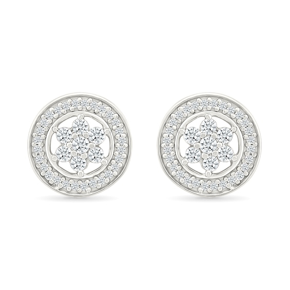 0.23 CT. T.W. Diamond Flower Circle Frame Stud Earrings in 10K White Gold