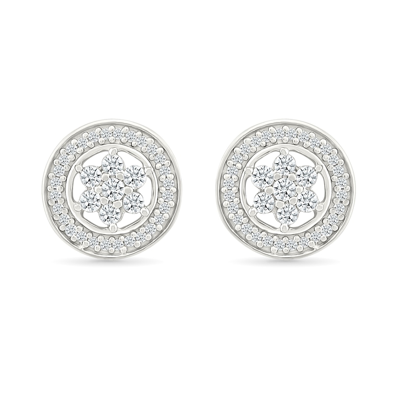 0.23 CT. T.W. Diamond Flower Circle Frame Stud Earrings in 10K White Gold