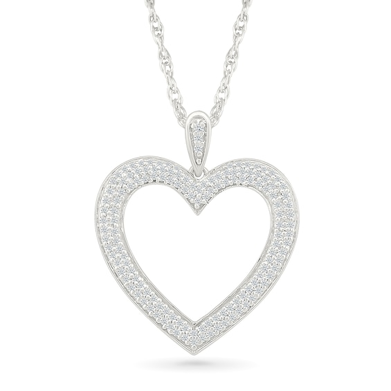 0.23 CT. T.W. Diamond Double Row Open Heart Pendant in Sterling Silver