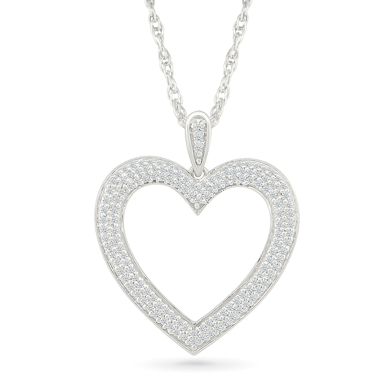 0.23 CT. T.W. Diamond Double Row Open Heart Pendant in Sterling Silver