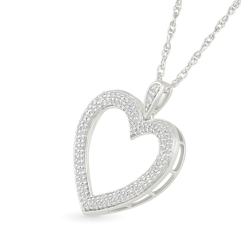 0.23 CT. T.W. Diamond Double Row Open Heart Pendant in Sterling Silver