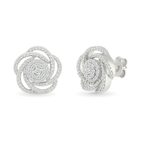 0.45 CT. T.W. Multi-Diamond Swirl Flower Stud Earrings in 10K White Gold