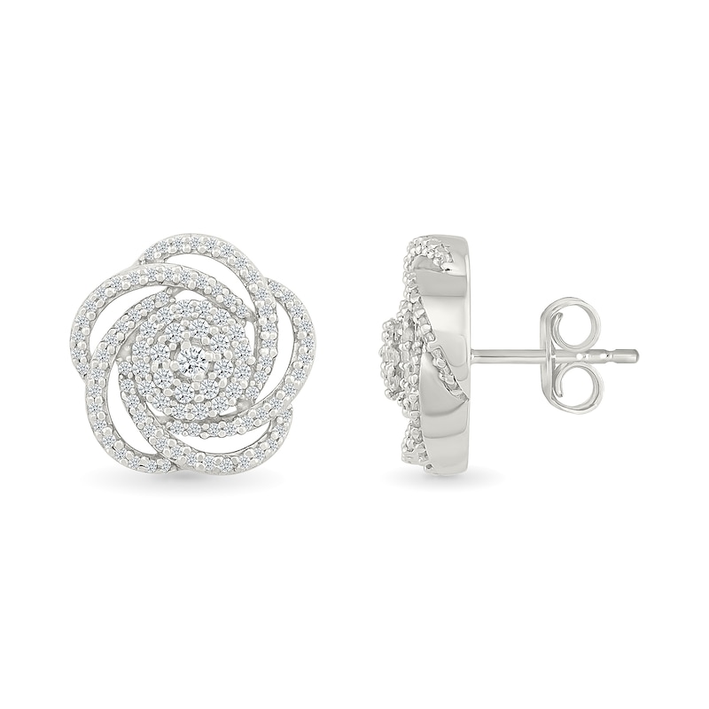 0.45 CT. T.W. Multi-Diamond Swirl Flower Stud Earrings in 10K White Gold