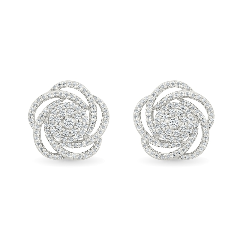 0.45 CT. T.W. Multi-Diamond Swirl Flower Stud Earrings in 10K White Gold