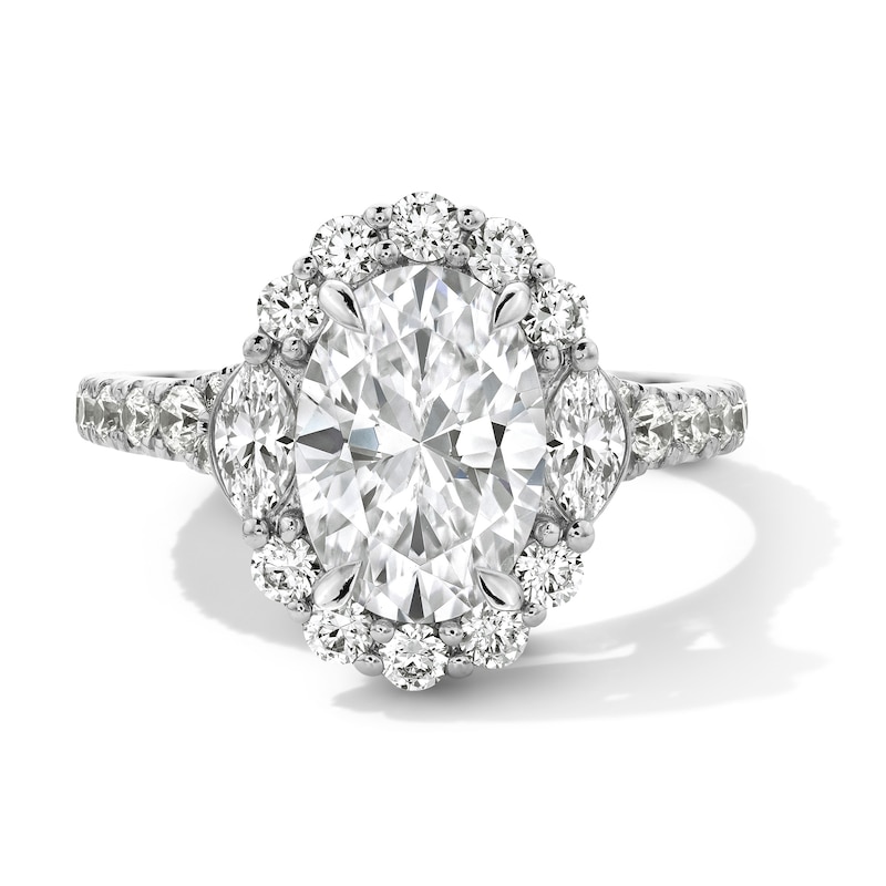 Main Image 1 of Vera Wang Love Collection 2.95 CT. T.W. Oval Certified Lab-Created Diamond Scallop Engagement Ring in 14K White Gold