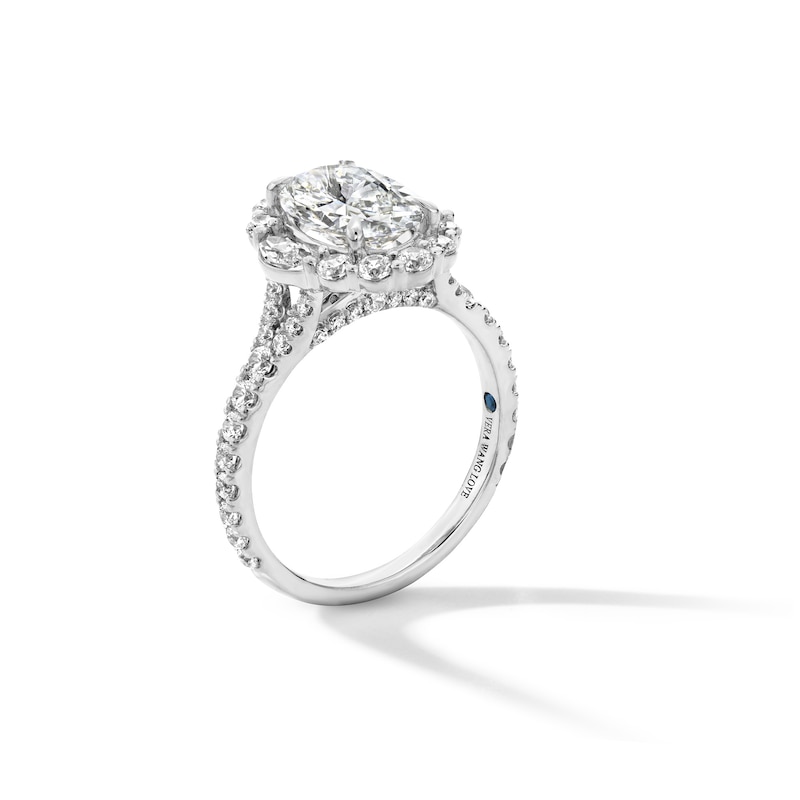 Main Image 2 of Vera Wang Love Collection 2.95 CT. T.W. Oval Certified Lab-Created Diamond Scallop Engagement Ring in 14K White Gold