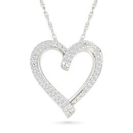 0.23 CT. T.W. Diamond Ribbon Open Heart Pendant in Sterling Silver