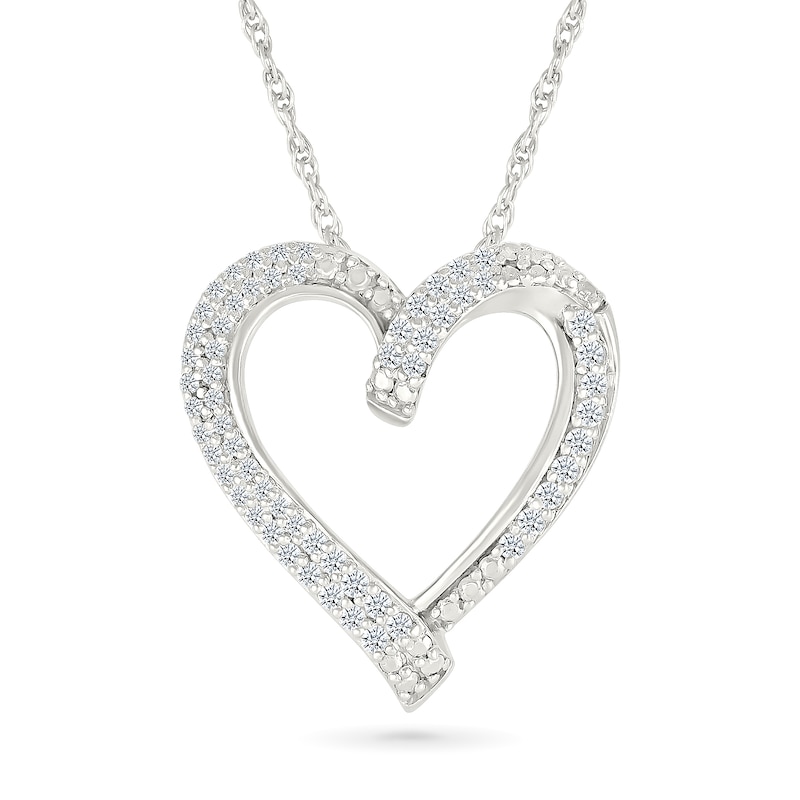 0.23 CT. T.W. Diamond Ribbon Open Heart Pendant in Sterling Silver