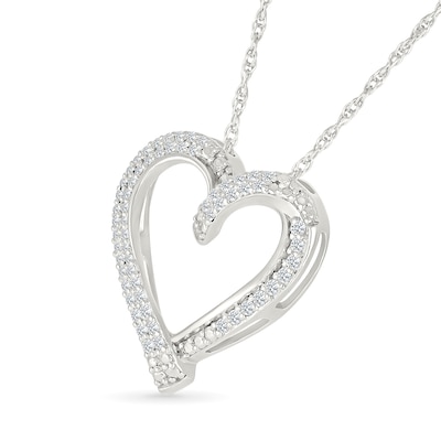 0.23 CT. T.W. Diamond Ribbon Open Heart Pendant in Sterling Silver