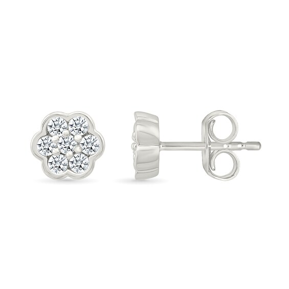 0.23 CT. T.W. Diamond Flower Stud Earrings in 10K White Gold