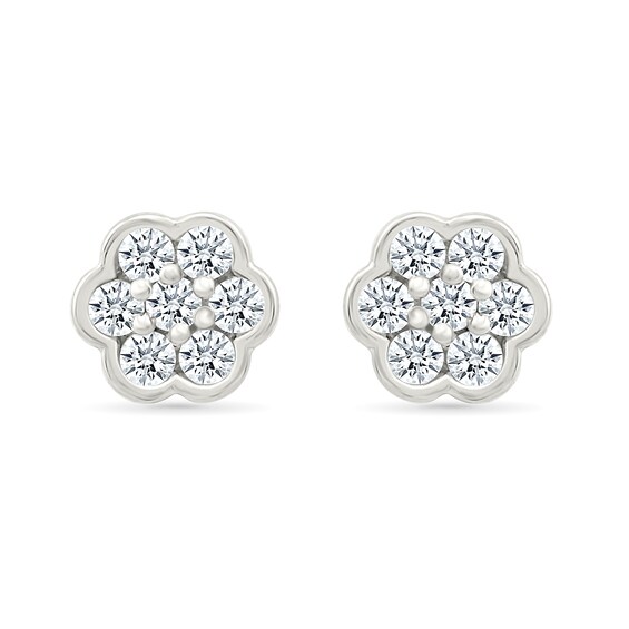 0.23 CT. T.W. Diamond Flower Stud Earrings in 10K White Gold