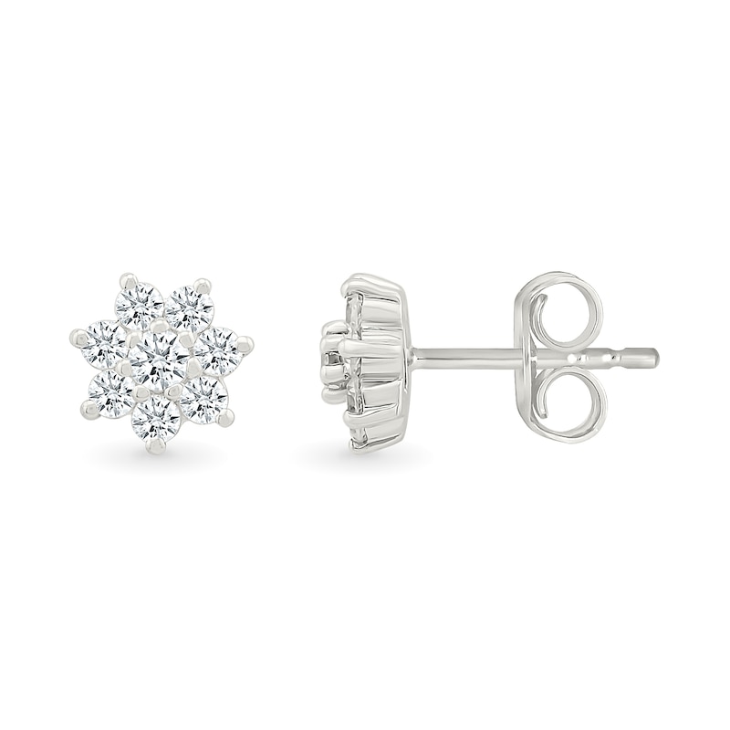 Main Image 2 of 0.23 CT. T.W. Diamond Flower Stud Earrings in Sterling Silver