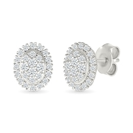 0.23 CT. T.W. Oval-Shaped Multi-Diamond Frame Stud Earrings in 10K White Gold