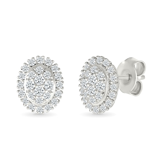 0.23 CT. T.W. Oval-Shaped Multi-Diamond Frame Stud Earrings in 10K White Gold