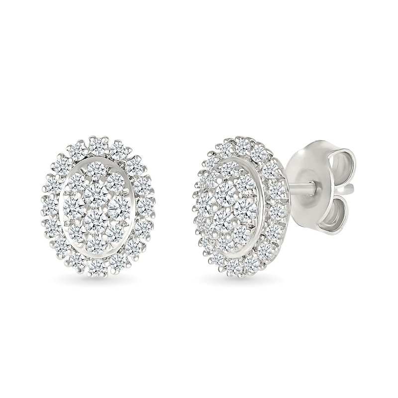 0.23 CT. T.W. Oval-Shaped Multi-Diamond Frame Stud Earrings in 10K White Gold