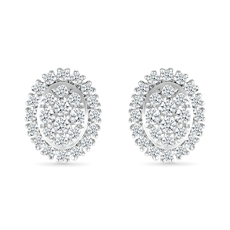 0.23 CT. T.W. Oval-Shaped Multi-Diamond Frame Stud Earrings in 10K White Gold