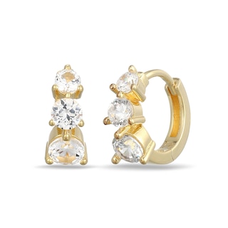 White Lab-Created Sapphire Three Pair Hoop Earrings Set in Sterling Silver with 18K Gold Plate