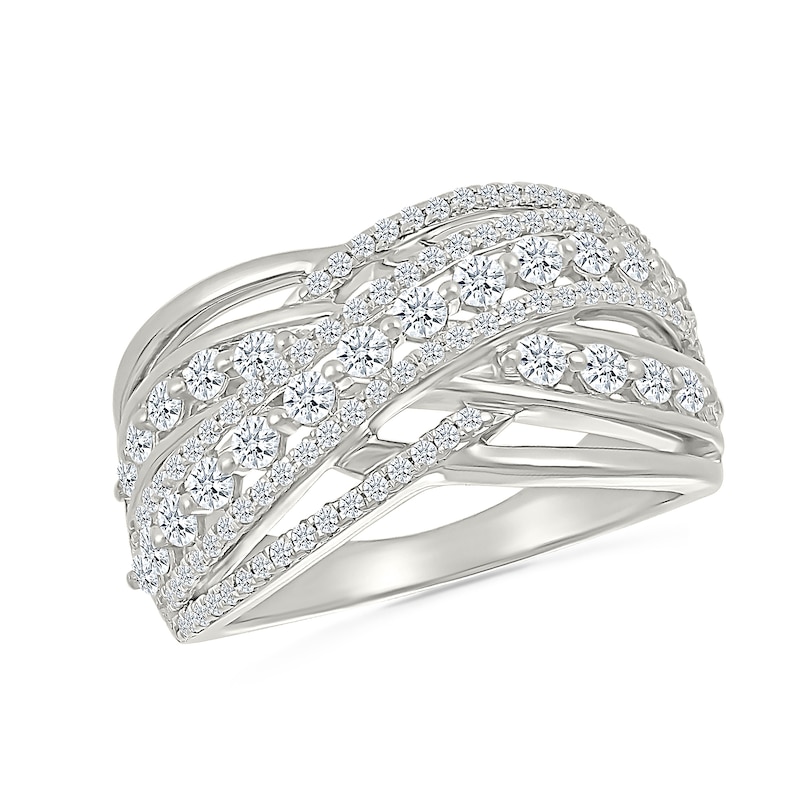 Main Image 1 of 0.95 CT. T.W. Diamond Crossover Multi-Row Fashion Ring in Sterling Silver