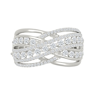 0.95 CT. T.W. Diamond Crossover Multi-Row Fashion Ring in Sterling Silver