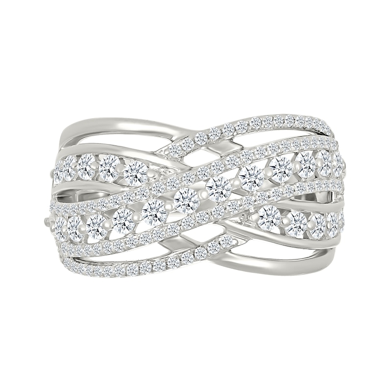 Main Image 2 of 0.95 CT. T.W. Diamond Crossover Multi-Row Fashion Ring in Sterling Silver