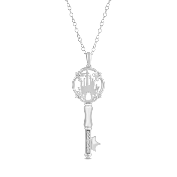 Enchanted Disney 0.04 CT. T.W. Diamond Castle Key Pendant in Sterling Silver - 19”