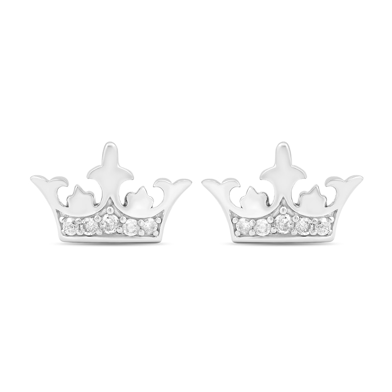 Main Image 2 of Enchanted Disney 0.085 CT. T.W. Diamond Crown Stud Earrings in Sterling Silver