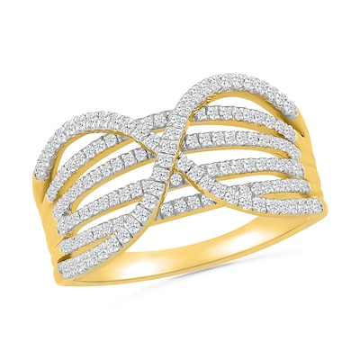 0.45 CT. T.W. Diamond Crossover Multi-Row Fashion Ring in 10K Gold