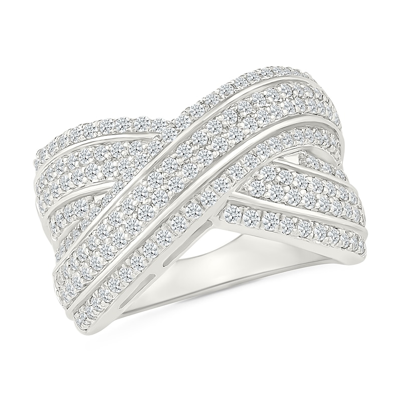 0.95 CT. T.W. Diamond Crossover Multi-Row Fashion Ring in Sterling Silver