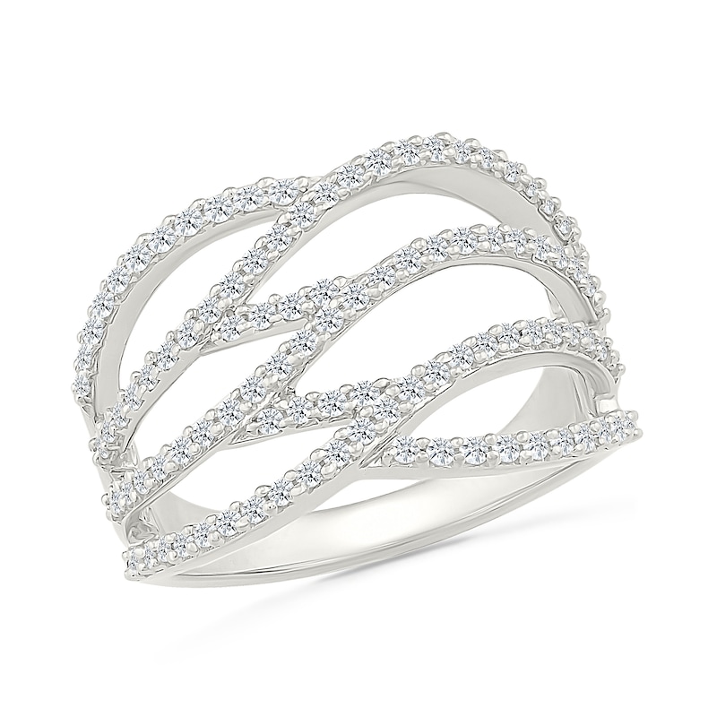 Main Image 1 of 0.45 CT. T.W. Diamond Layered Multi-Row Fashion Ring in Sterling Silver